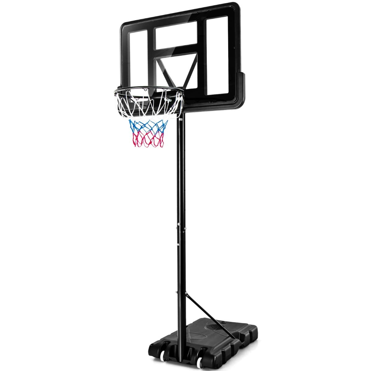 CostwayPanier de Basket Extérieur avec Hauteur Réglable 130-305 cm Support de Basket sur Pied avec Panneau en HDPE et Filet Base Remplissable & 2